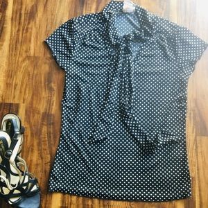 Tailor ~B. Moss Flirty Tied Neck Polka Dot Top S-M